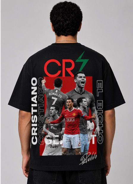 CR7 Inspired Graphic Back Print T-Shirt | Football Legend Tribute Oversized Tee | Trendy Streetwear Black T-Shirt
