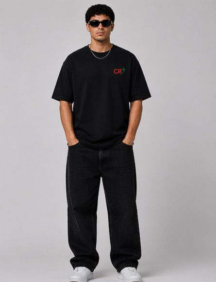 CR7 Inspired Graphic Back Print T-Shirt | Football Legend Tribute Oversized Tee | Trendy Streetwear Black T-Shirt