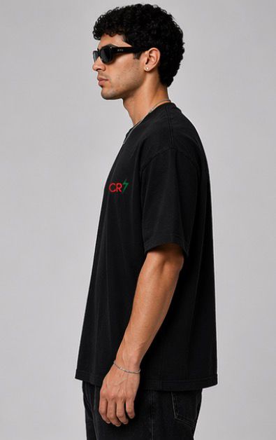 CR7 Inspired Graphic Back Print T-Shirt | Football Legend Tribute Oversized Tee | Trendy Streetwear Black T-Shirt