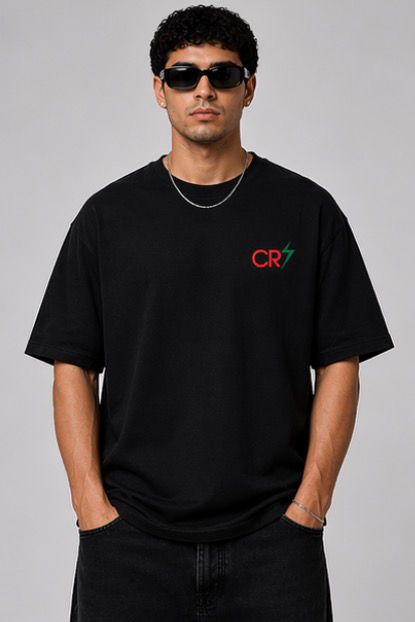 CR7 Inspired Graphic Back Print T-Shirt | Football Legend Tribute Oversized Tee | Trendy Streetwear Black T-Shirt
