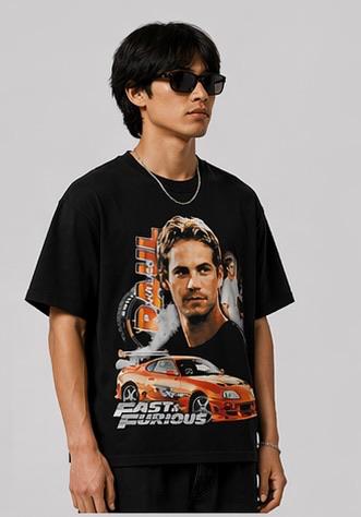Paul Walker Fast & Furious Graphic T-Shirt | Brian O’Conner Car Print Oversized Tee | Men’s Black Streetwear