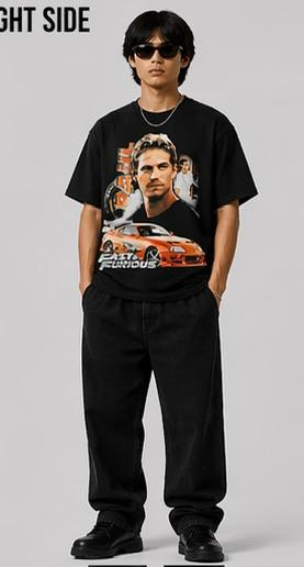 Paul Walker Fast & Furious Graphic T-Shirt | Brian O’Conner Car Print Oversized Tee | Men’s Black Streetwear