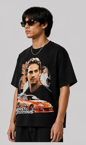 Paul Walker Fast & Furious Graphic T-Shirt | Brian O’Conner Car Print Oversized Tee | Men’s Black Streetwear