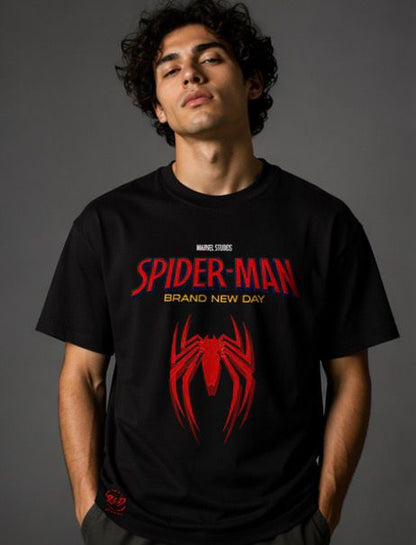 Spider-Man Brand New Day Graphic Printed Black Oversized T-Shirt for Men | Premium Cotton Anime Tee