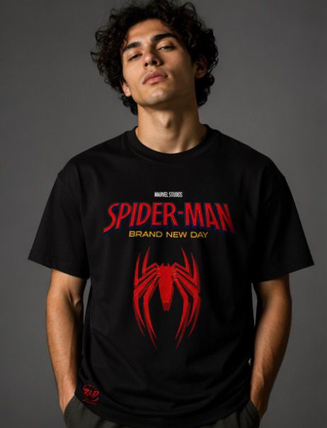Spider-Man Brand New Day Graphic Printed Black Oversized T-Shirt for Men | Premium Cotton Anime Tee