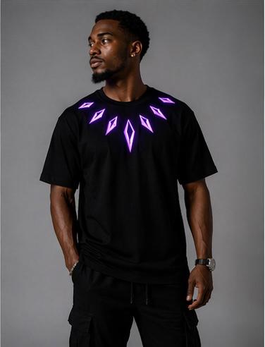 Tribal Neon Panther Graphic T-Shirt – Futuristic Streetwear Black Tee